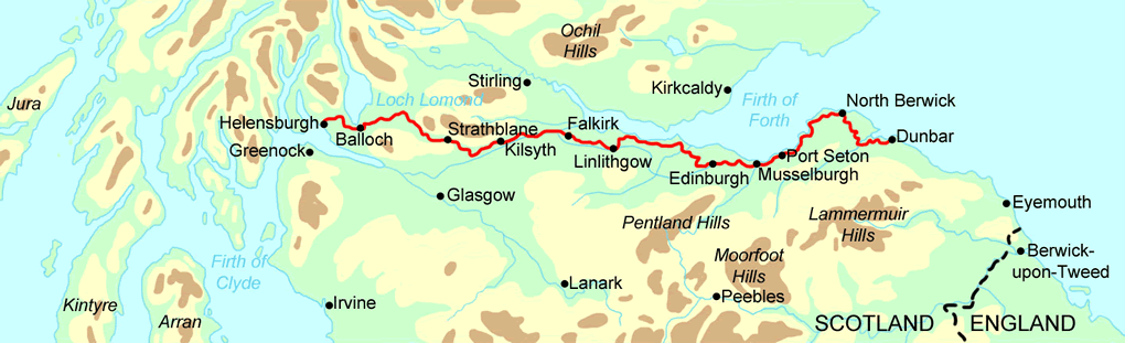 John Muir Way trail running holiday map.
